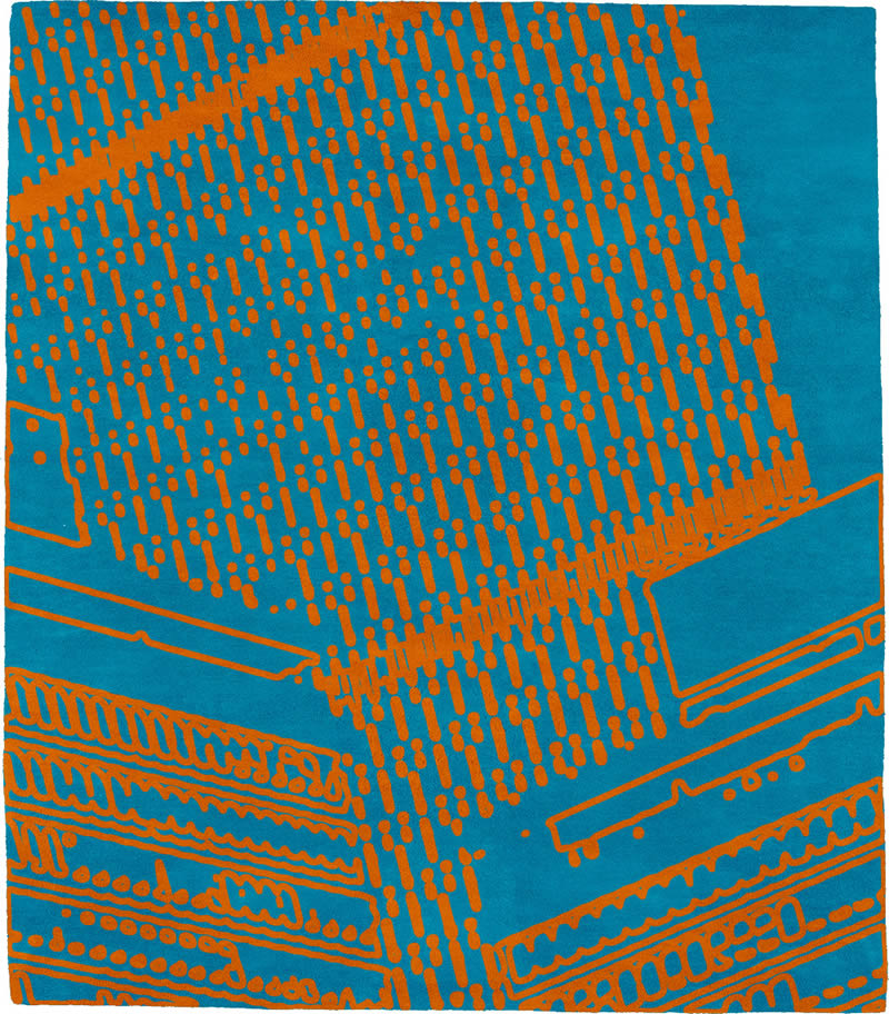 现代风格蓝橙色简单抽象图案地毯贴图-高端定制