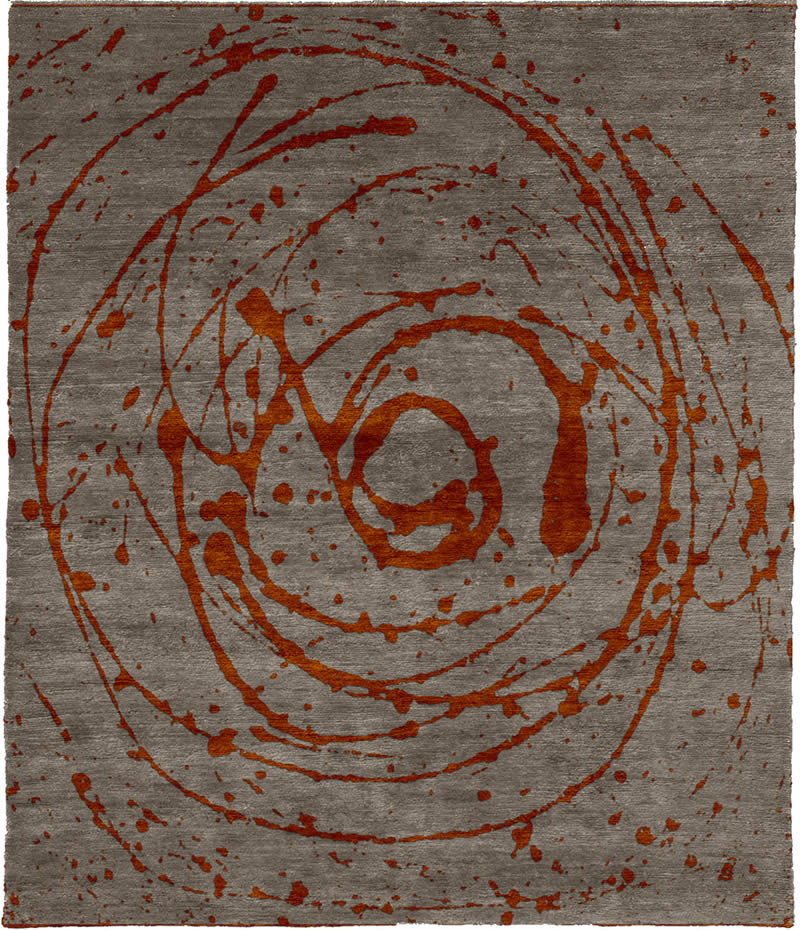 现代风格深灰橘色抽象图案地毯贴图-高端定制