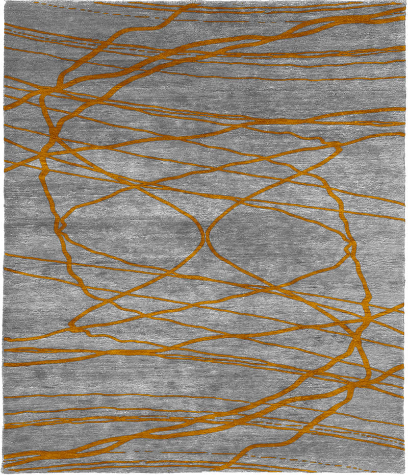 现代美式浅灰黄色简单线条图案地毯贴图-高端定制
