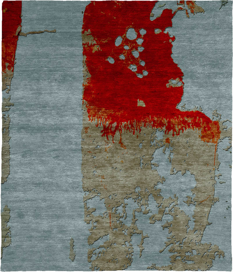 现代风格蓝红色抽线图案地毯贴图-高端定制