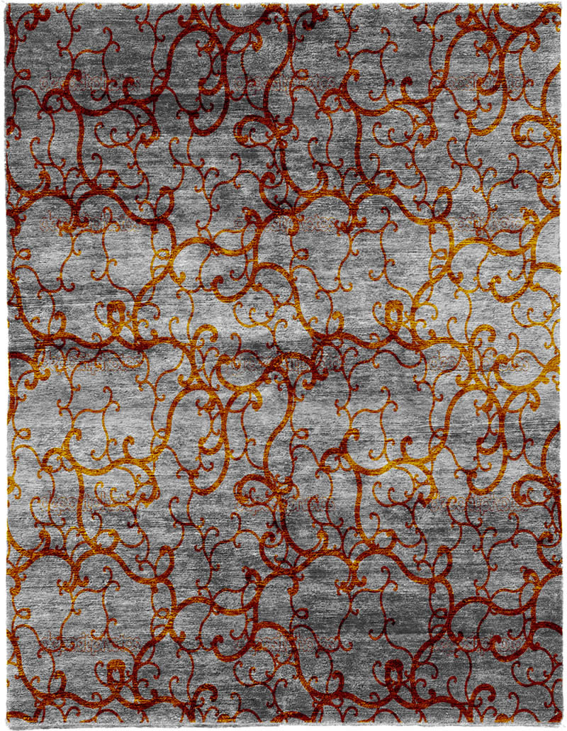 美式风格橘金色花纹图案地毯贴图-高端定制