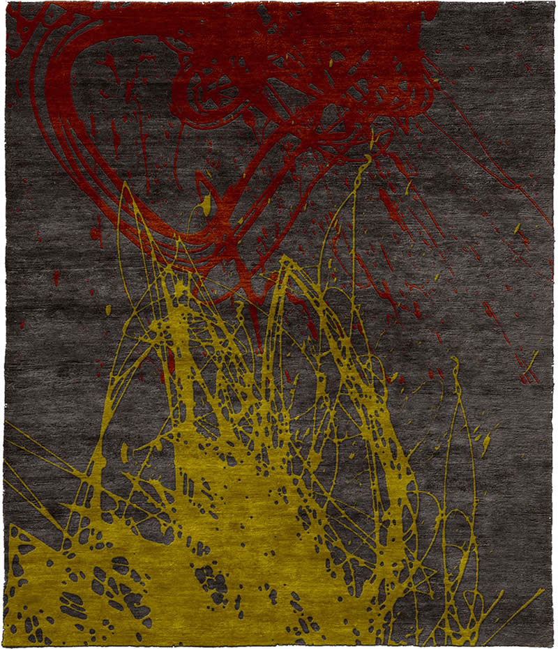 现代风格灰色黄红色抽象图案地毯贴图-高端定制