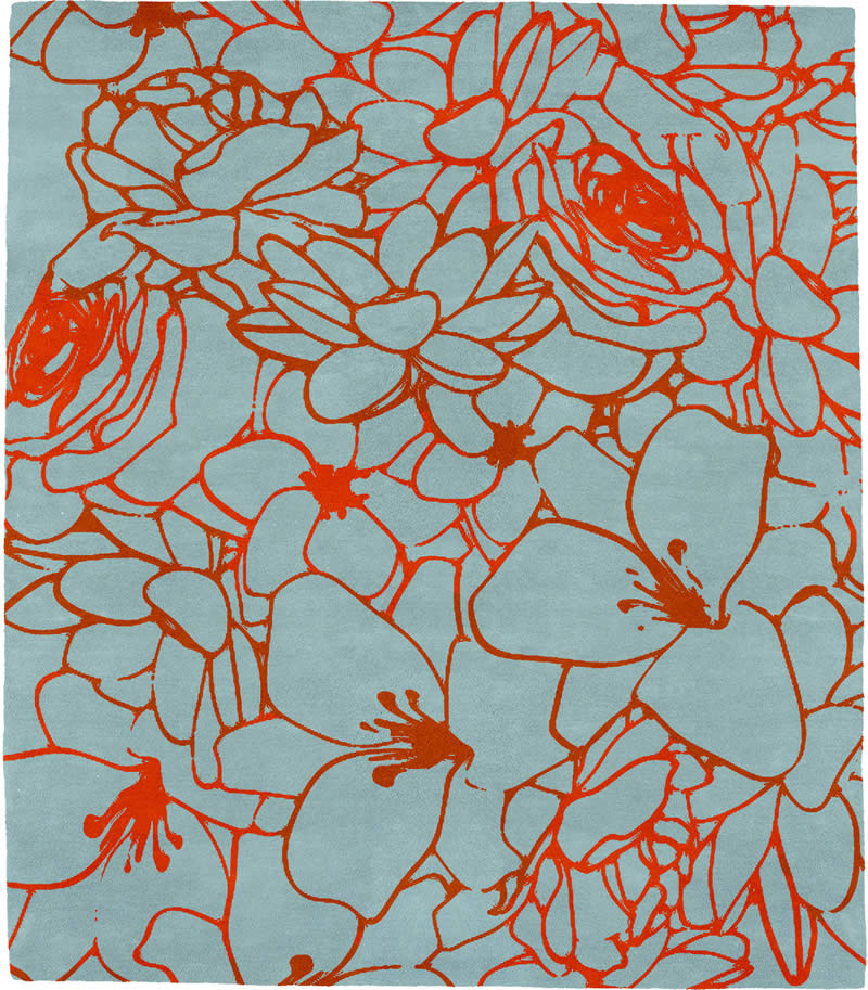 现代风格灰蓝橘色花纹图案地毯贴图-高端定制