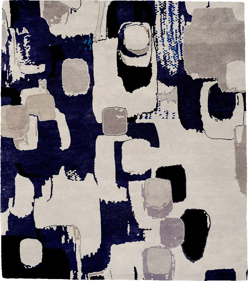 现代风格深蓝灰色抽象图案地毯贴图-高端定制