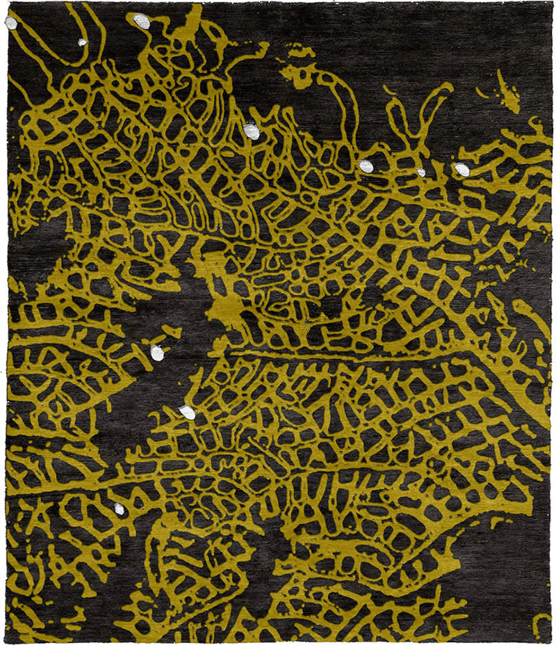 现代风格黄灰色叶子纹理图案地毯贴图-高端定制