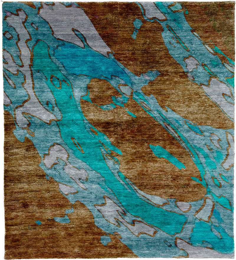 现代风格咖青蓝色抽象图案地毯贴图-高端定制