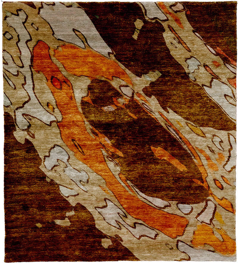 现代风格咖橘黄色抽象图案地毯贴图-高端定制