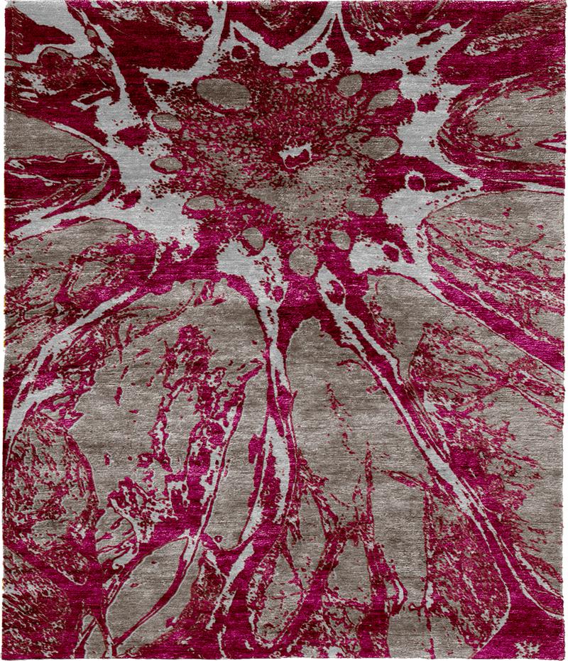 现代风格玫红灰色抽象图案地毯贴图-高端定制
