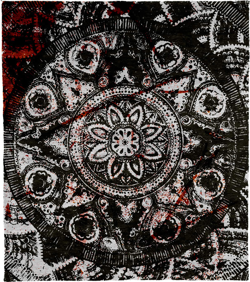 现代美式黑白圆圈花纹图案地毯贴图-高端定制