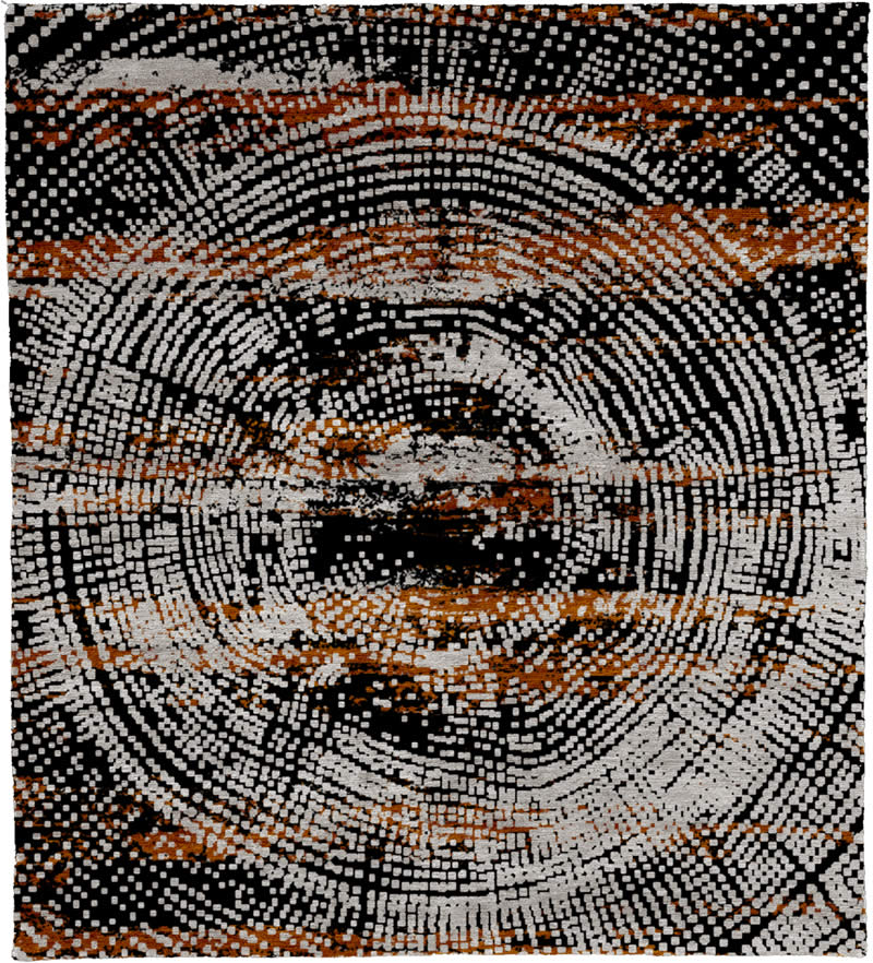 现代风格黑白橘色白点图案地毯贴图-高端定制