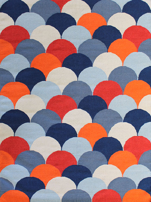 北欧风格浅蓝橘红色半圆图案地毯贴图