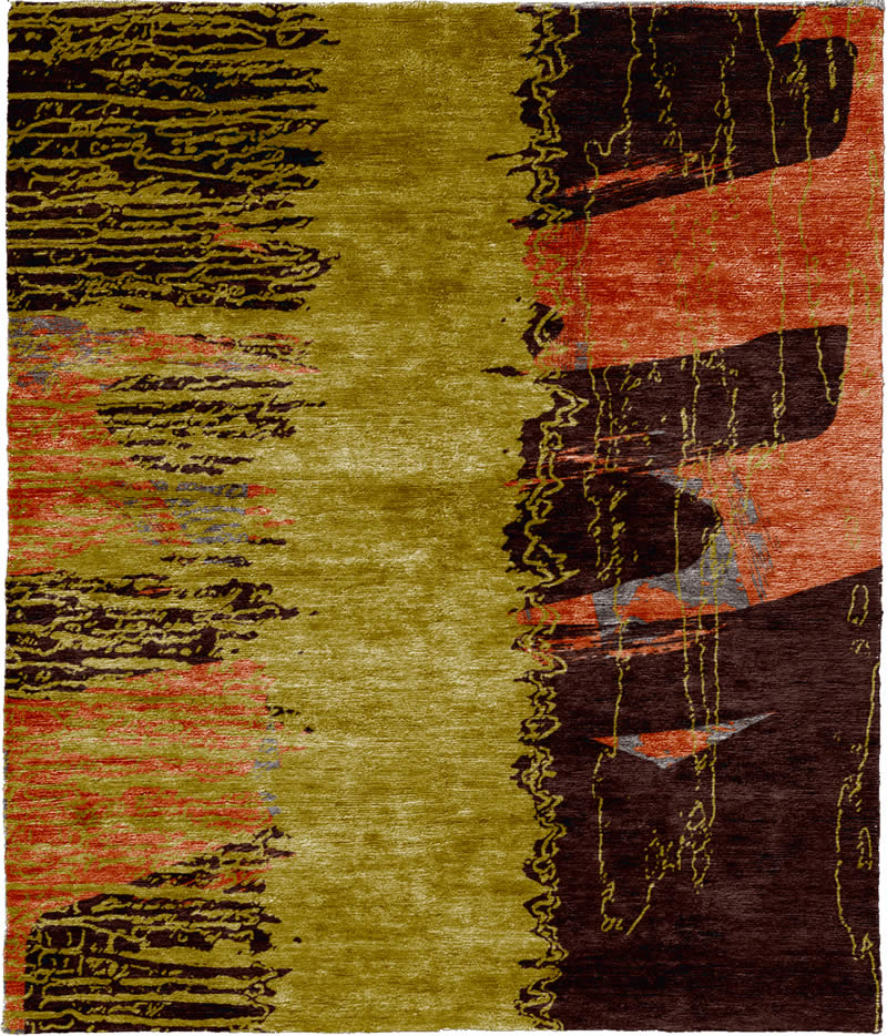 现代风格深咖橘黄色抽象图案地毯贴图-高端定制