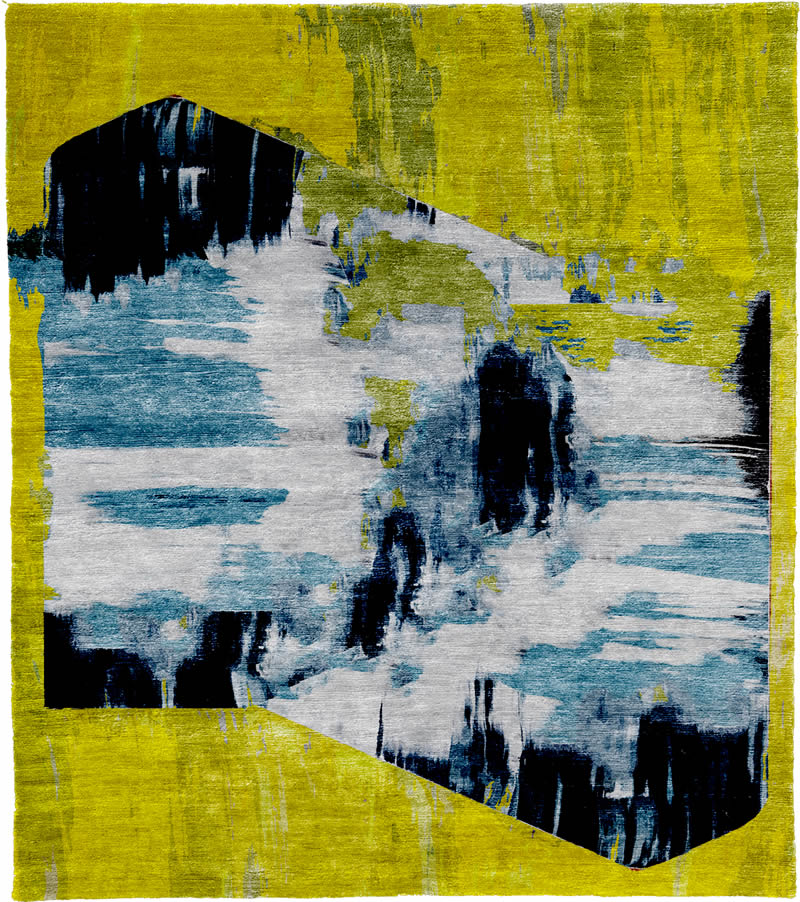 现代风格黄蓝色抽象图案地毯贴图-高端定制