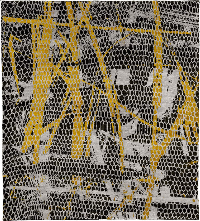 现代风格黑白黄色抽象图案地毯贴图-高端定制