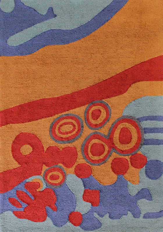 现代风格蓝橘红色简单图案儿童地毯贴图