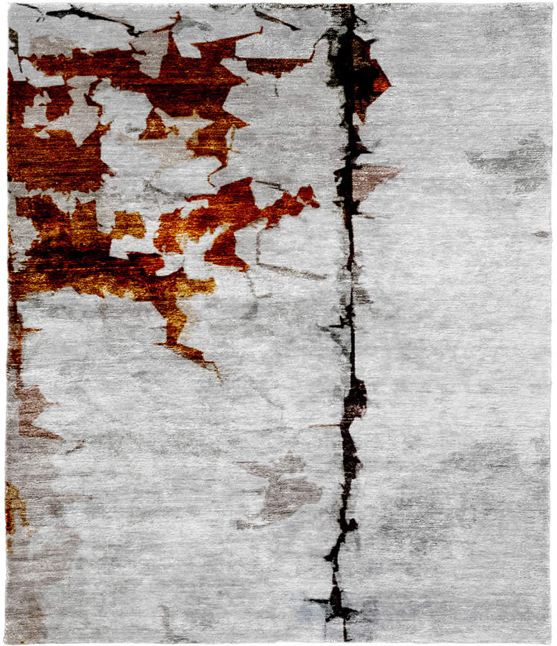 现代风格灰橘咖色抽象图案地毯贴图-高端定制