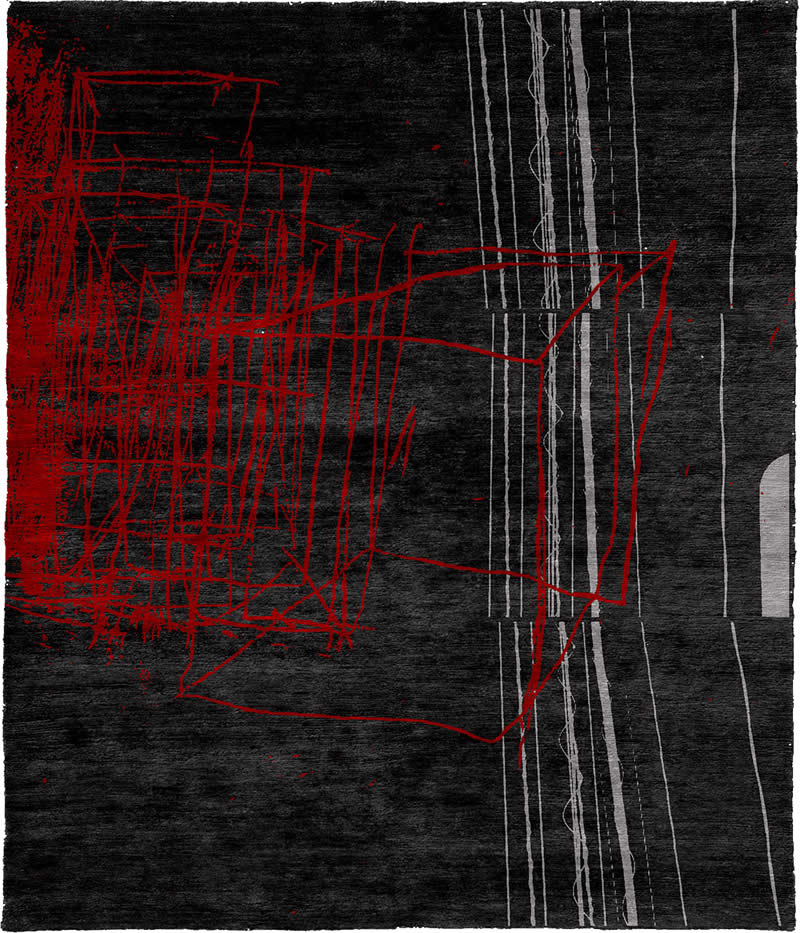现代风格深灰黑色红色几何线条图案地毯贴图