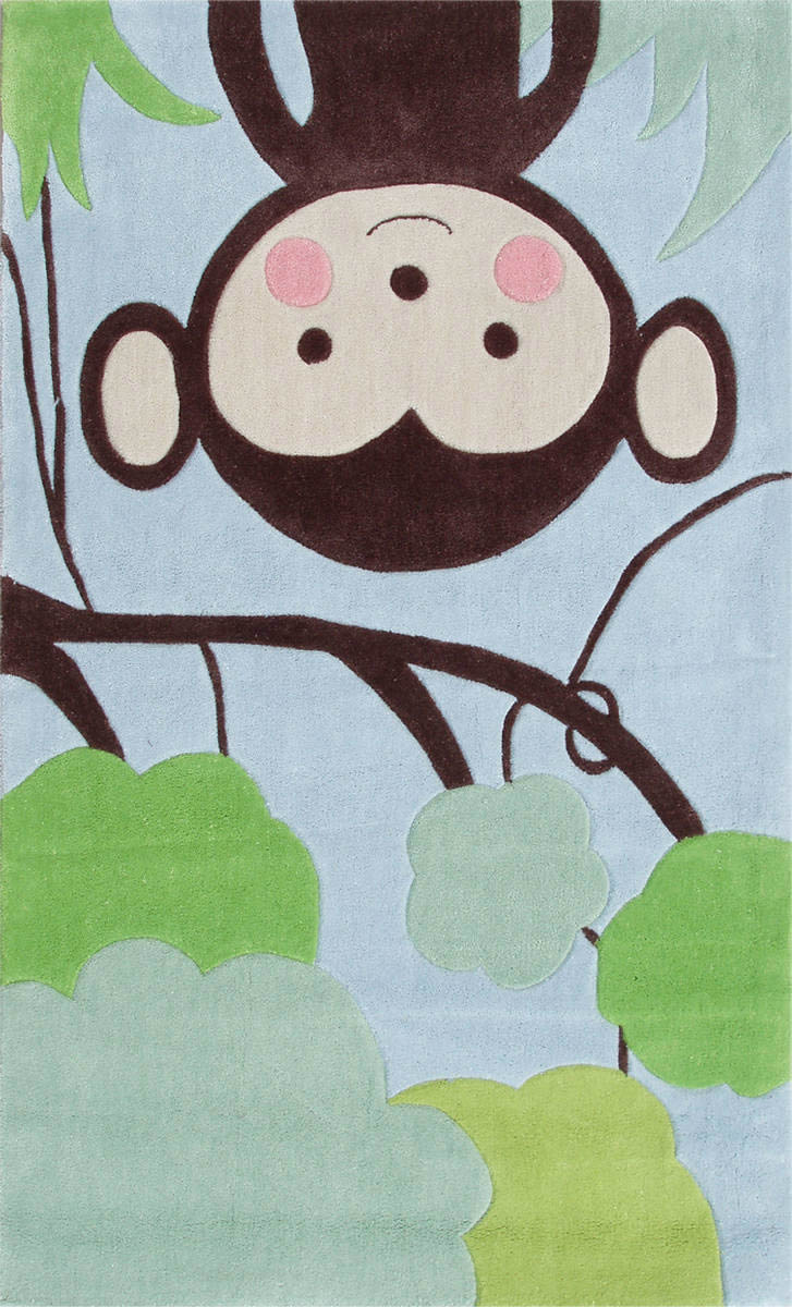 代风格蓝色猴子图案儿童地毯贴图