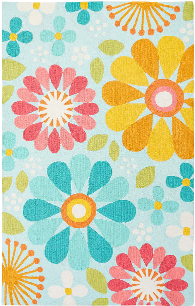 现代风格彩色小花朵图案儿童地毯贴图