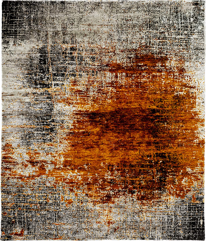 现代美式橘红黑色抽象图案地毯贴图-高端定制