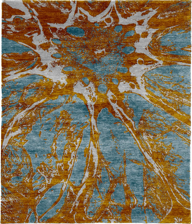 现代风格橘金蓝色抽象图案地毯贴图-高端定制
