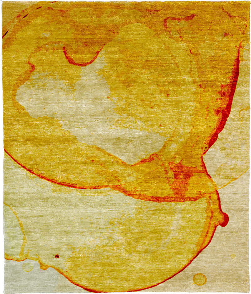 现代风格橘黄红色水墨抽象图案地毯贴图-高端定制