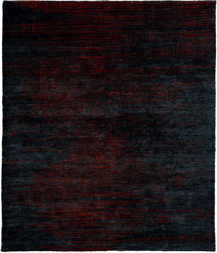 现代风格墨黑色红色纹理图案地毯贴图-高端定制