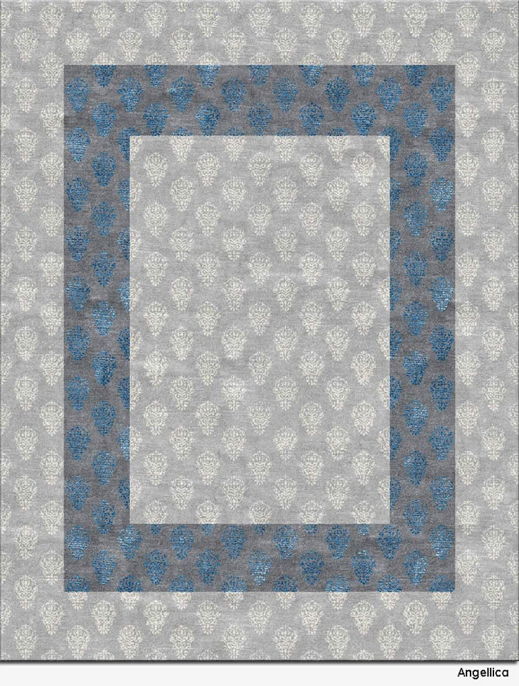 新中式灰白色抽象花朵图案地毯贴图-高端定制