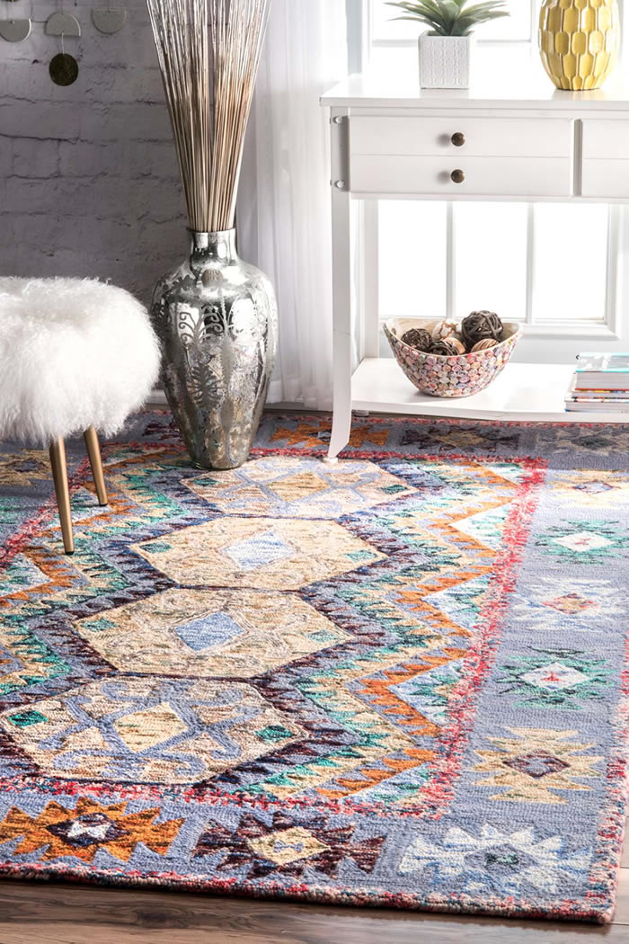 美式风格彩色抽象几何纹理地毯贴图-高端定制