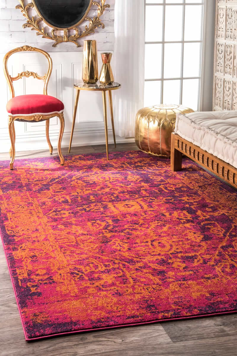 美式风格橘紫红色花纹图案地毯贴图-高端定制