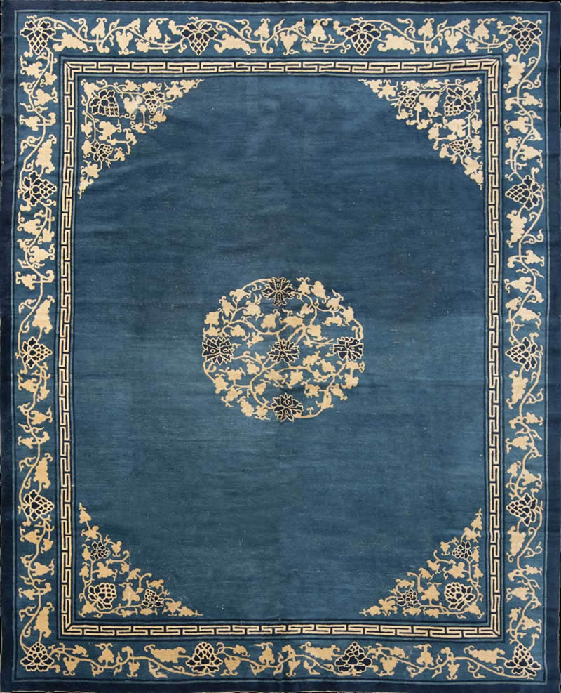 新中式蓝灰色花纹图案地毯-高端定制