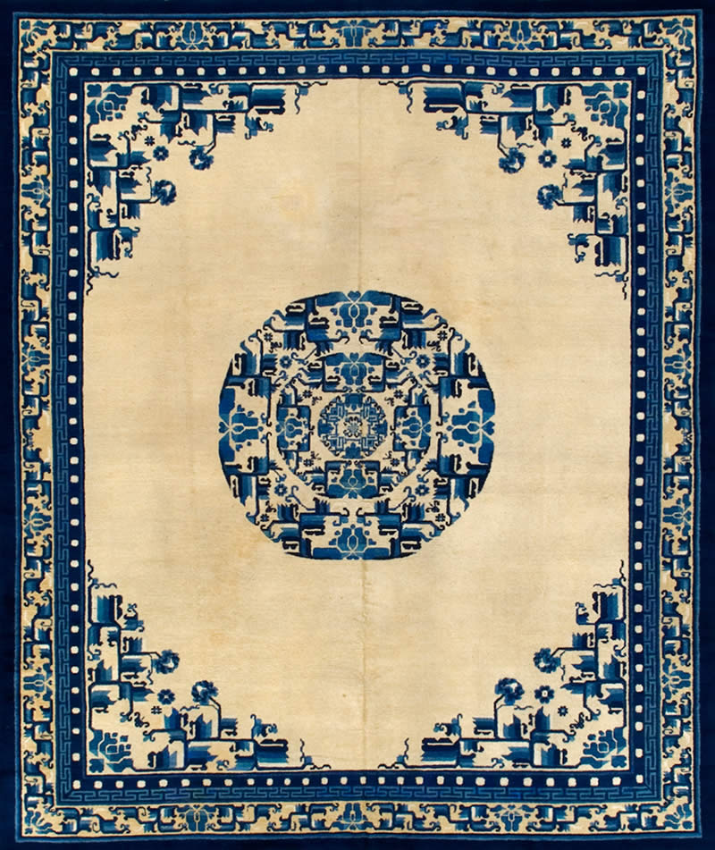 新中式深浅蓝色几何花纹图案地毯贴图-高端定制