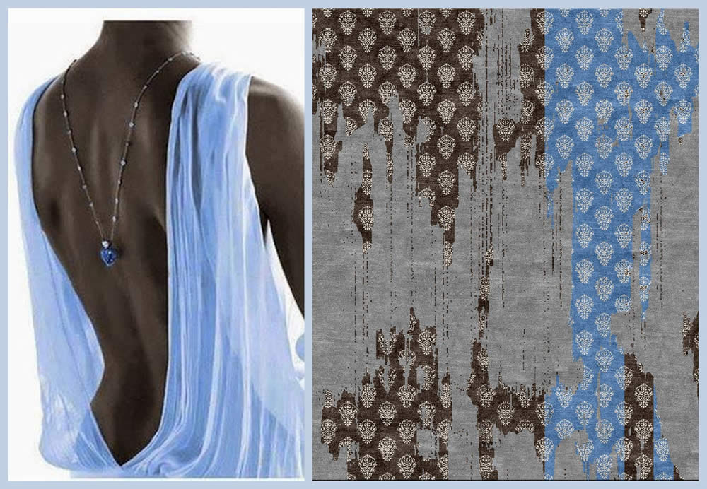 现代美式蓝灰色小花纹图案地毯贴图