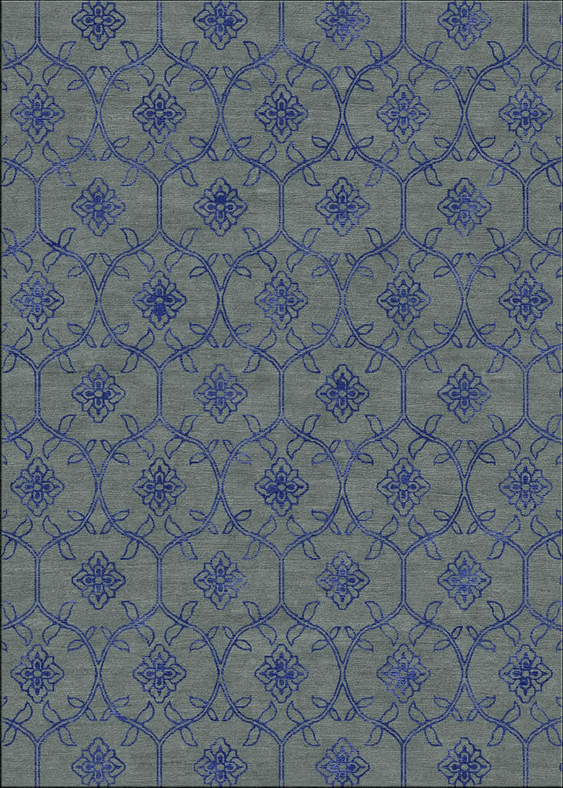 新中式风格绿灰色蓝色花纹图案地毯贴图