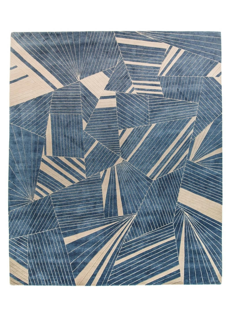 新中式灰蓝色几何条形图案地毯贴图
