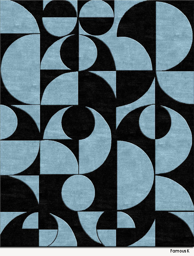 现代简约黑蓝色不规则几何图案地毯贴图