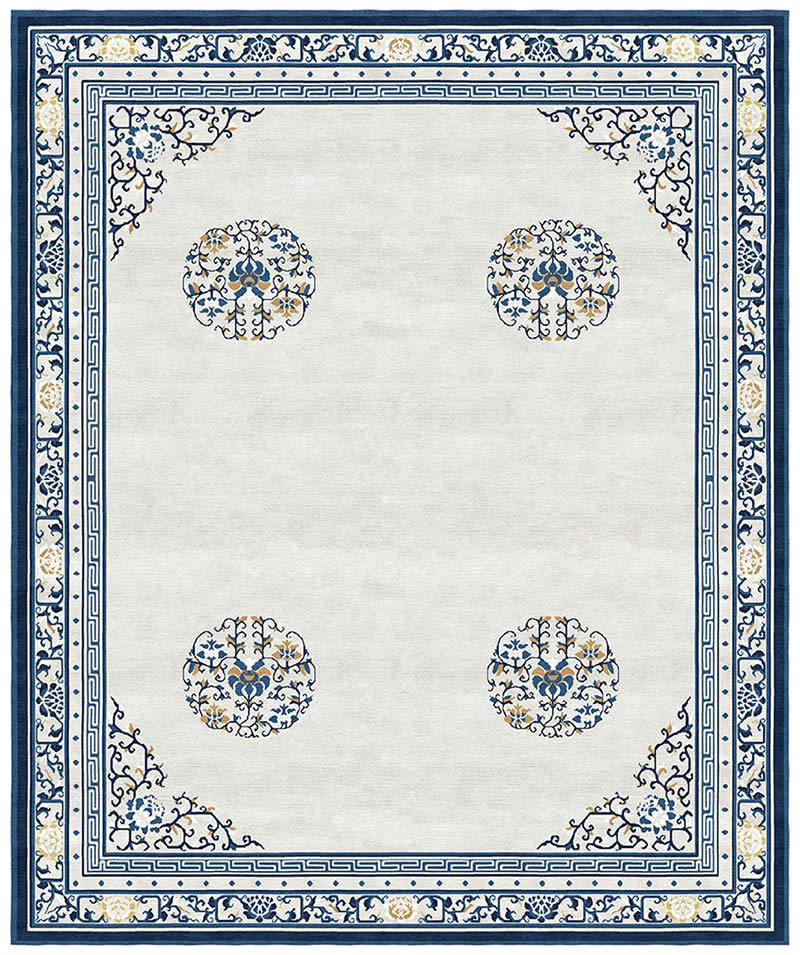 新中式古典蓝白花纹图案地毯贴图