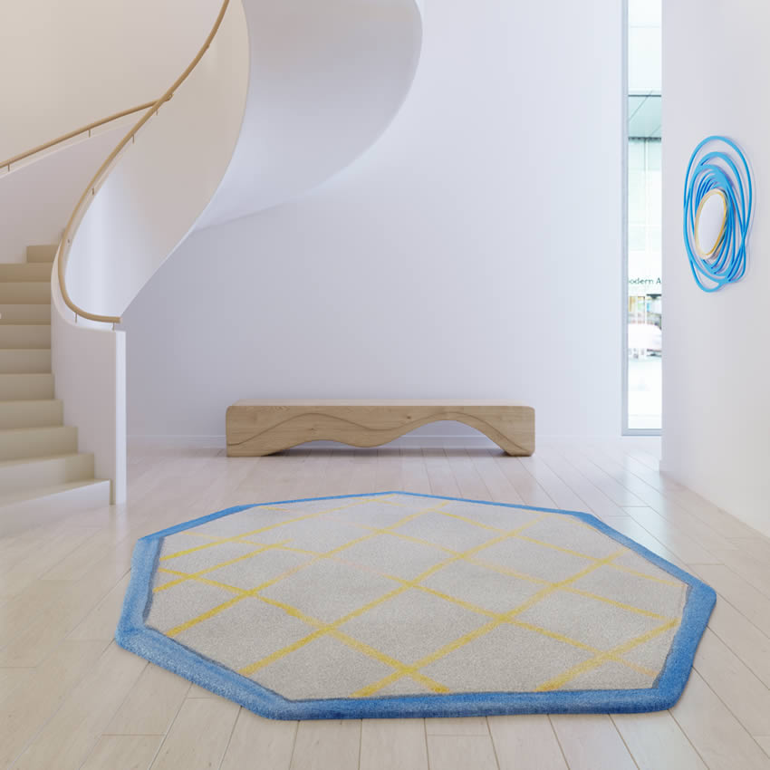 现代简约八边形蓝灰色几何图案地毯贴图