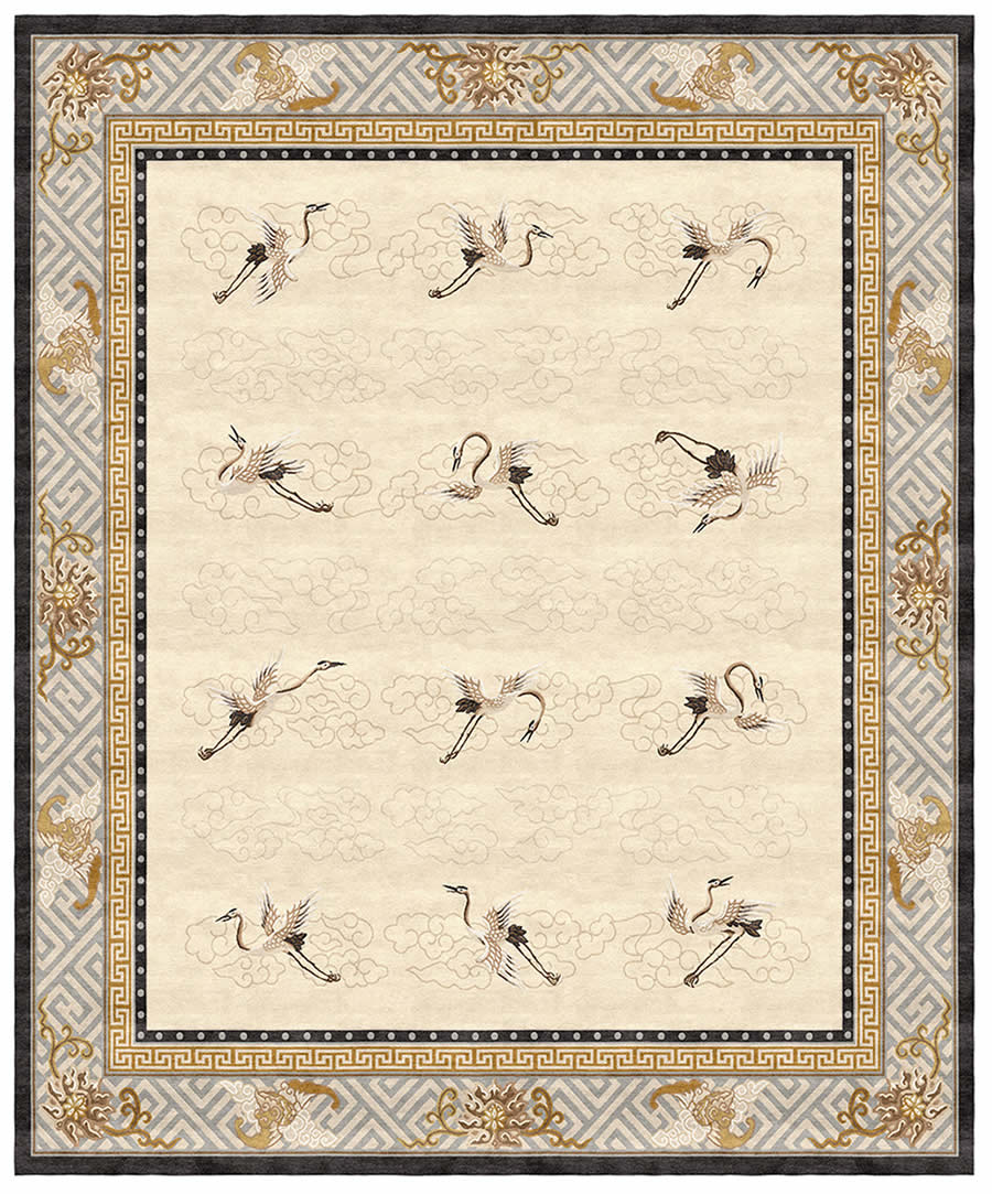 新中式暖色丹顶鹤图案地毯贴图
