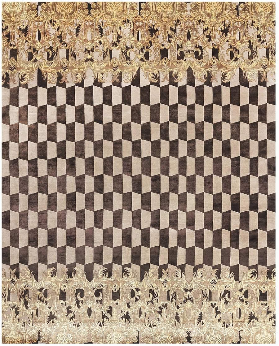 现代美式黄咖色几何花纹图案地毯贴图