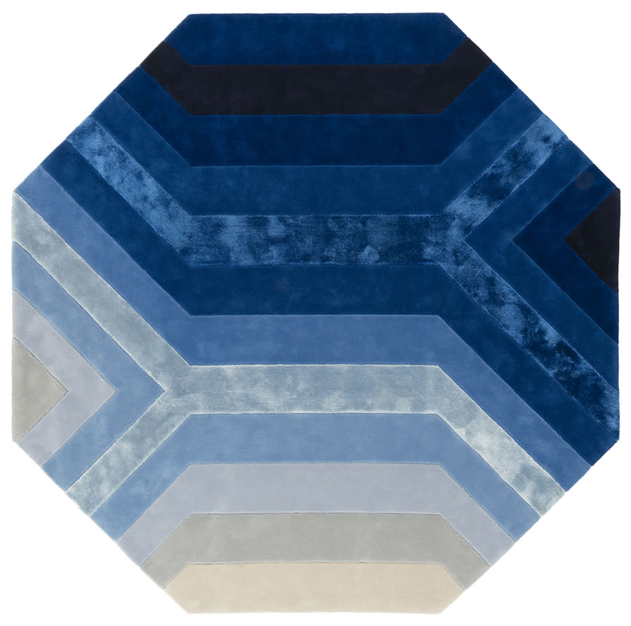 现代创意深浅蓝色几何条纹图案地毯贴图