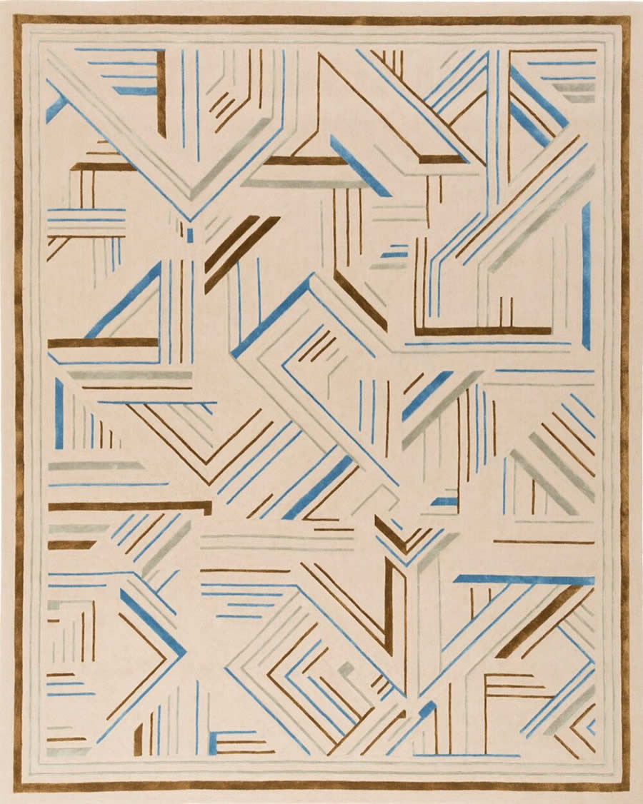 现代简约咖蓝色几何线条图案地毯贴图