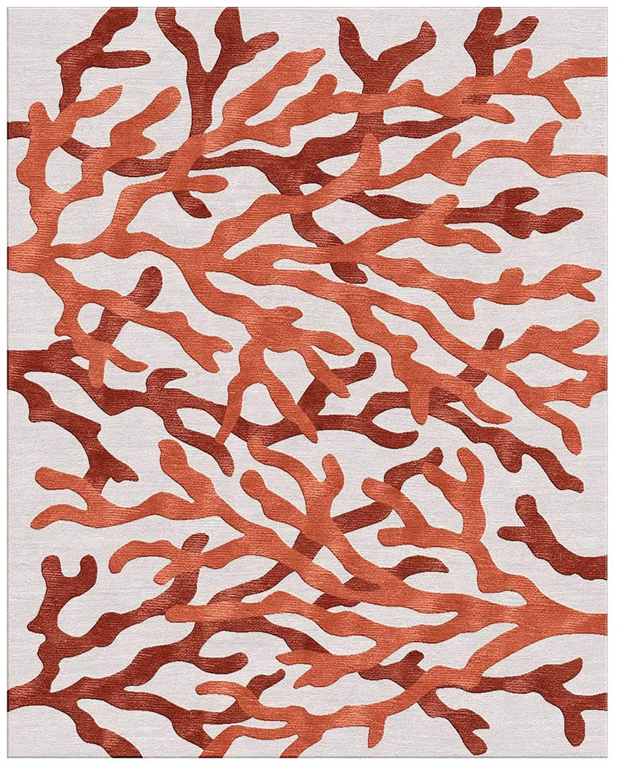 新中式橘红色珊瑚纹理图案地毯贴图