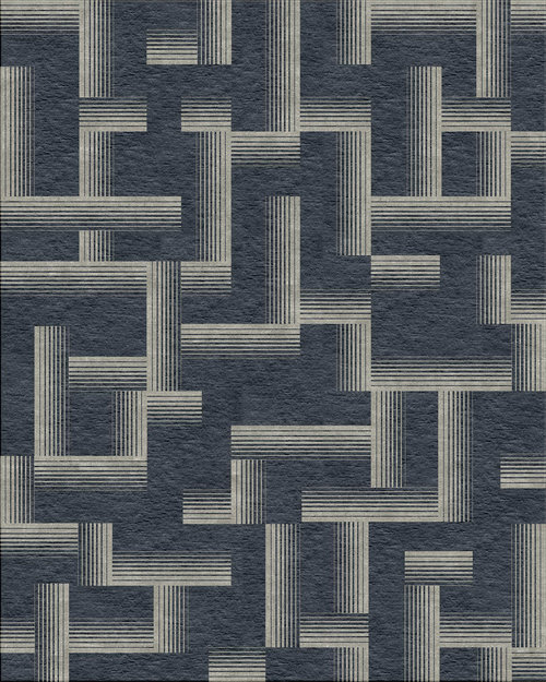 现代风格灰蓝色几何条纹地毯贴图