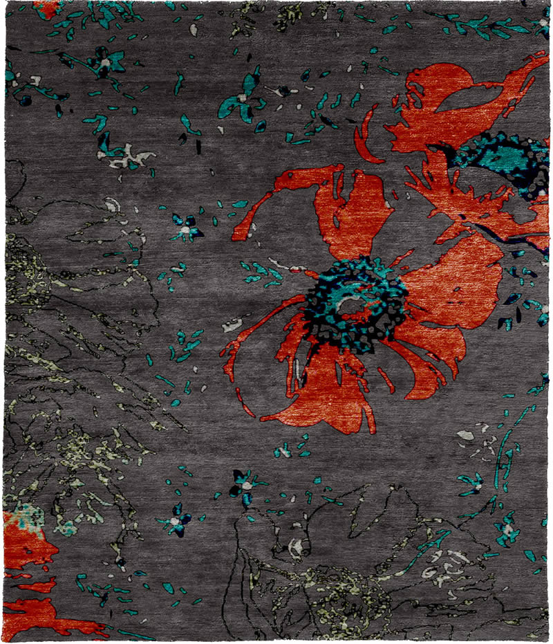 现代风格深灰色红色花纹图案地毯贴图-高端定制