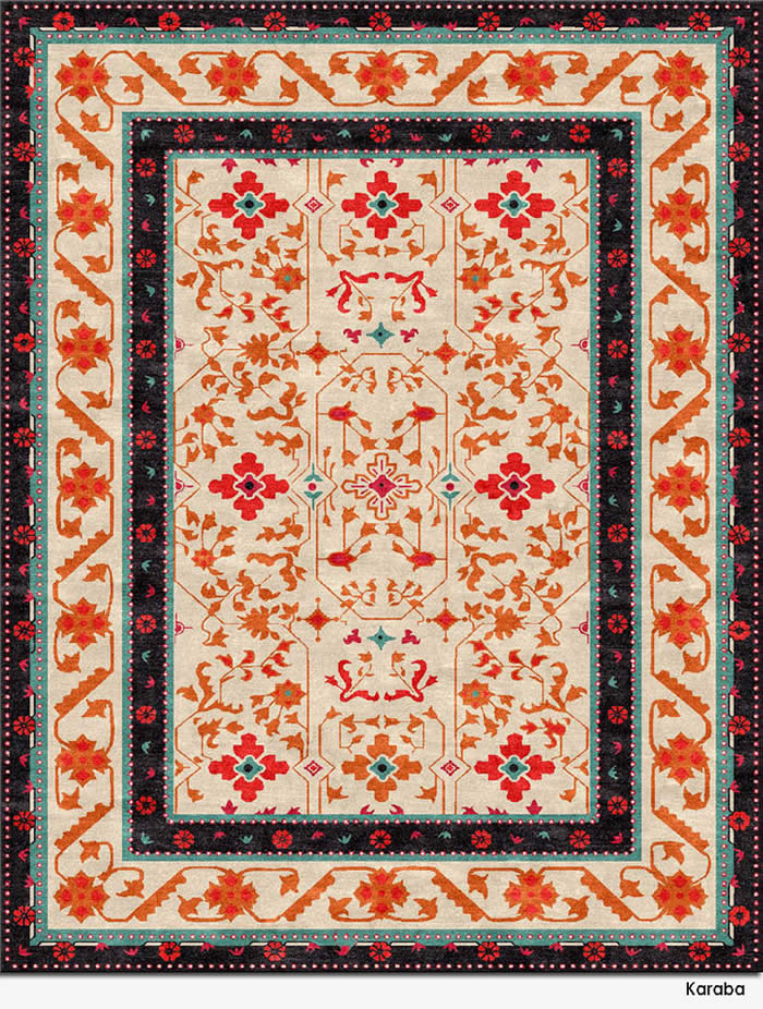 美式风格橘红色花纹图案地毯贴图